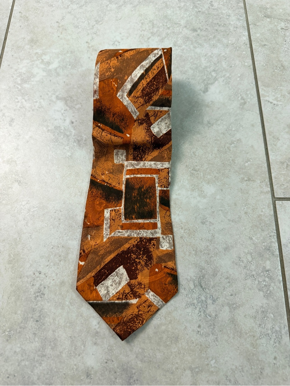 Torrian Vintage Abstract Geometric Neck Tie Brown Rust Tan Retro Men’s Wide